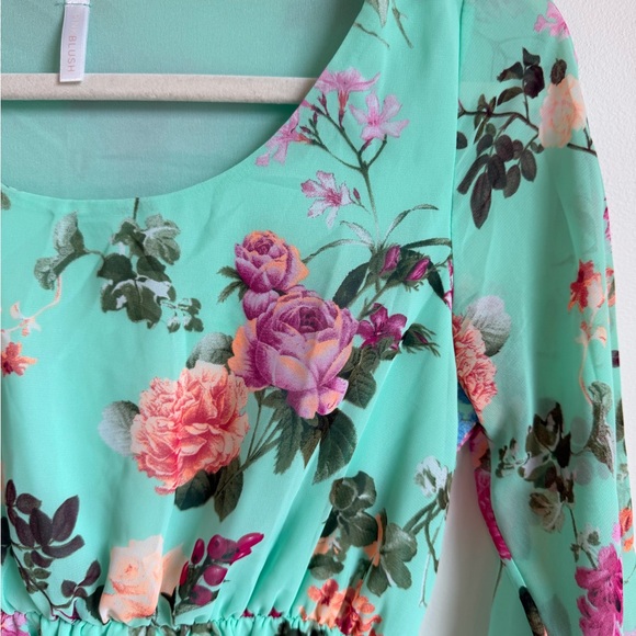 Pinkblush Green Floral Long Sleeve Mini Dress - Picture 2 of 6